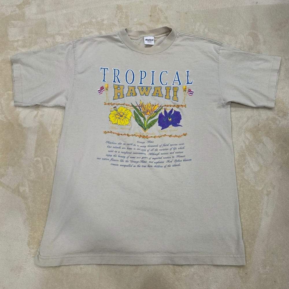 Vintage 90s Murina Hawaii T Shirt Large Sand Single Stitch Hibiscus Floral USA